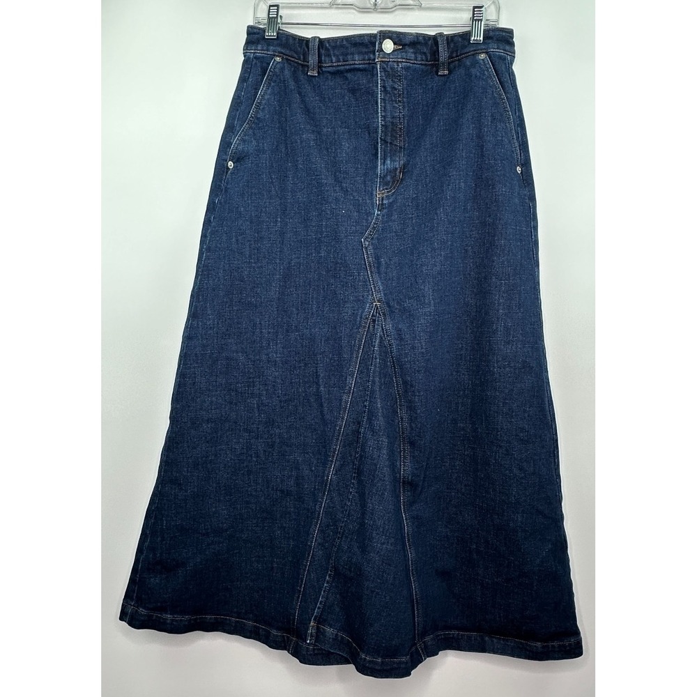Banana Republic Dark Wash Denim Maxi Split Skirt Womens 10 Stretch Indigo Skirt